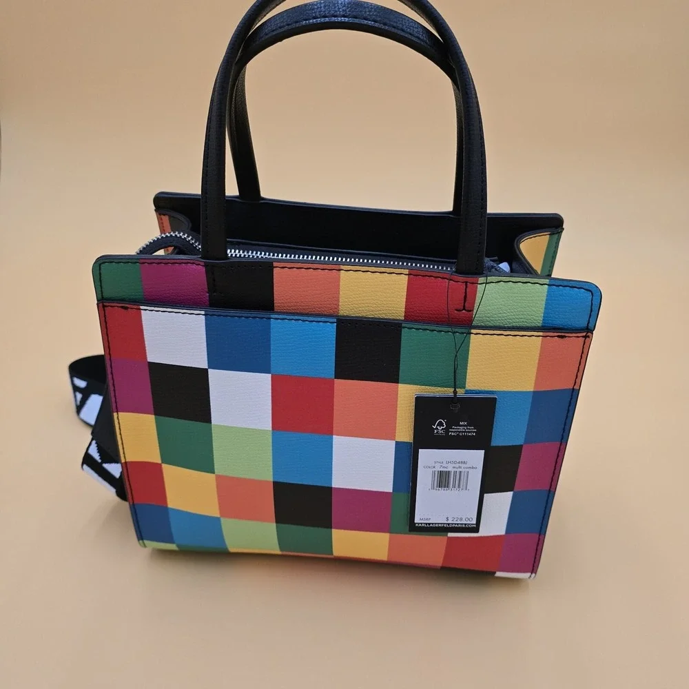 Karl Lagerfeld Paris Colorful Check NWT Maybelle Duo Satchel Crossbody Bag Purse